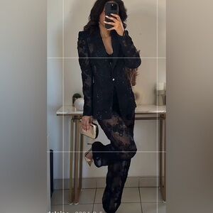 Zara Black Sheer Lace Pantsuit